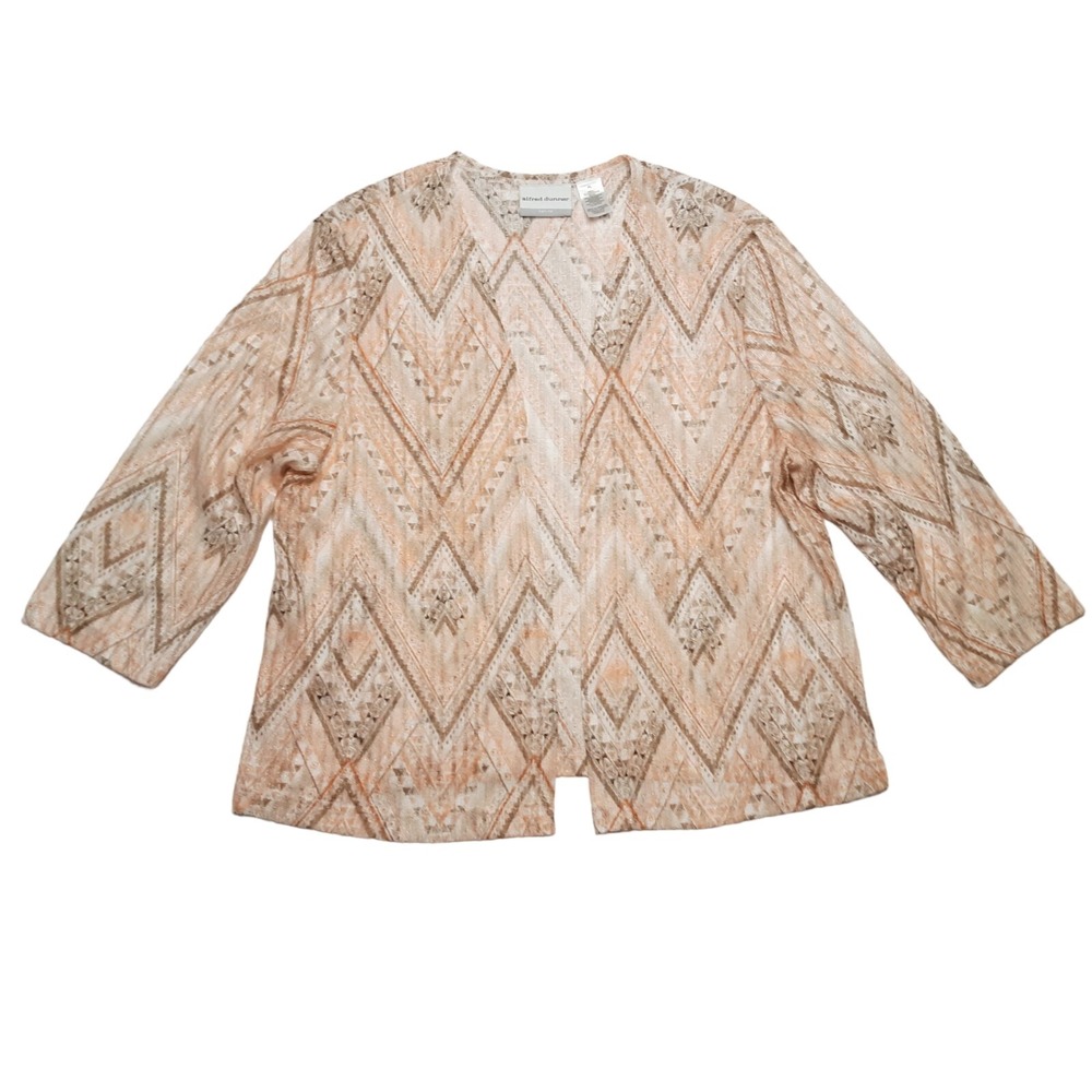 Alfred‎ Dunner Cardigan Womens PL Peach Geometric Metallic Boho Open Front Top